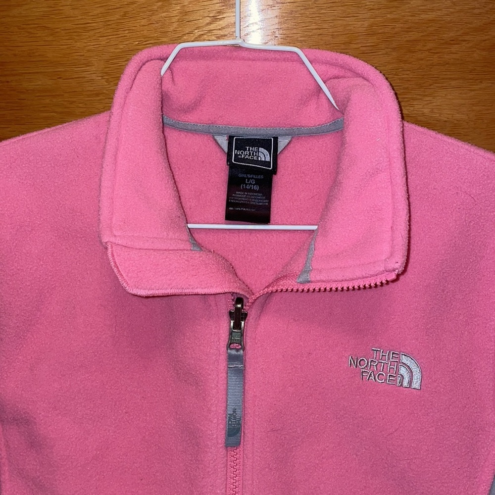 The North Face Girl’s Fleece Zip-Up Jacket. Size Large (14-16). Pink & Gray. GUC